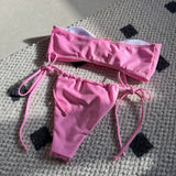 Bikini tube couleur unie rose
