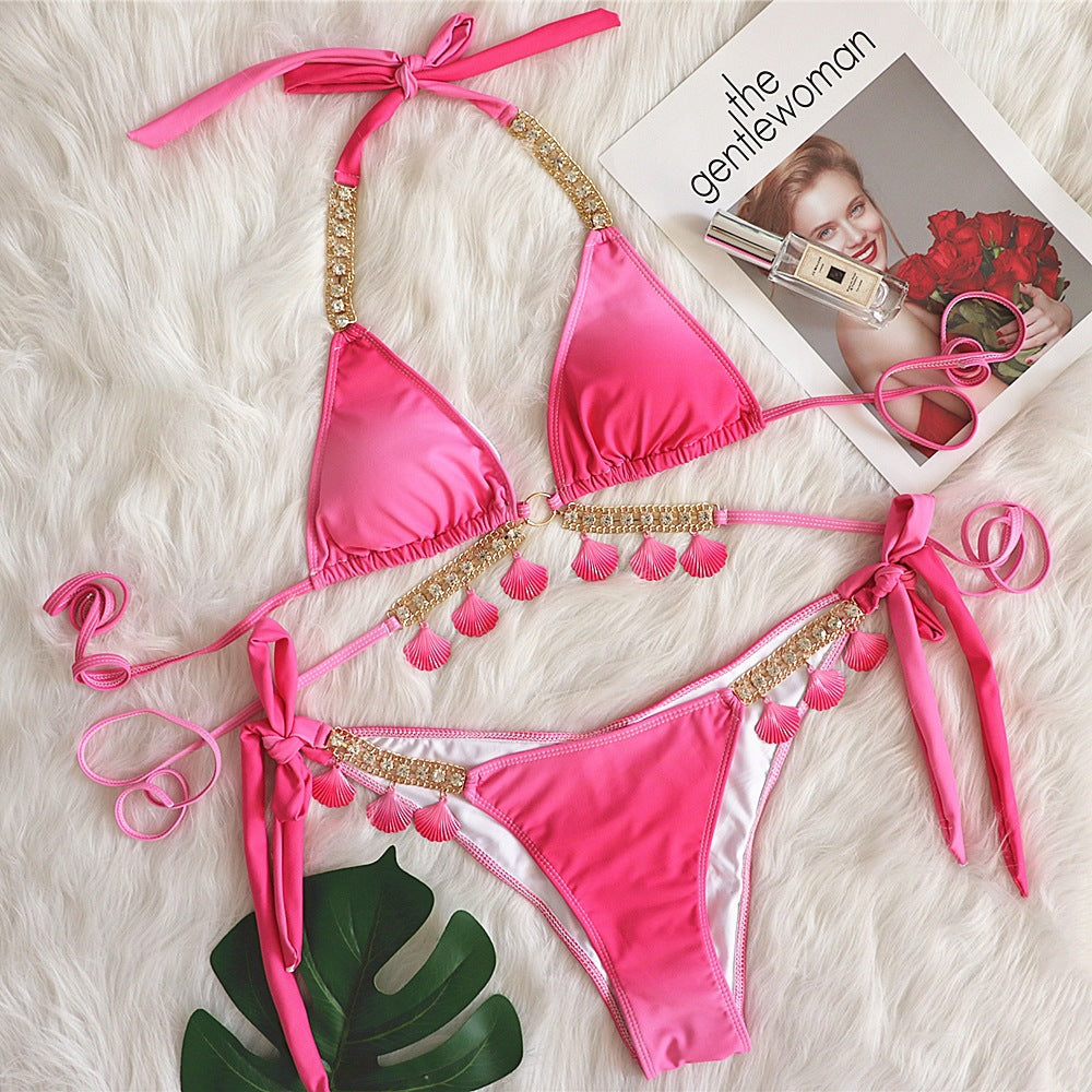 Maillot de bain bikini bandage à cristaux dégradés