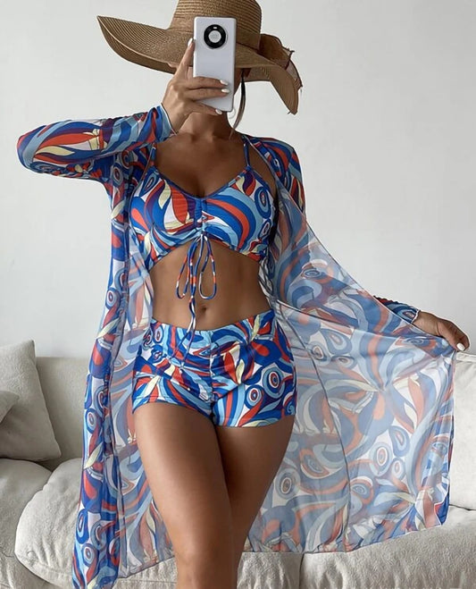 Maillot de bain à manches longues et bas taille haute