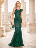 Wine Red Sequin Fishtail Maxi Evening Dress