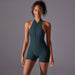 Shorts Zipper Jumpsuit-Dark Green