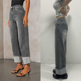 Retro High Waist Elastic Straight Jeans