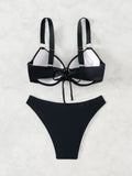 Schwarzer, einfarbiger Hard Bag-Bikini-Badeanzug