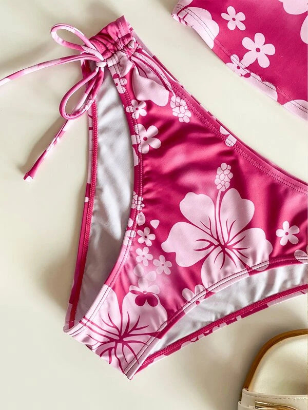 Sexy Bikini-Set mit Blumen-Ausschnitt und hoher Taille