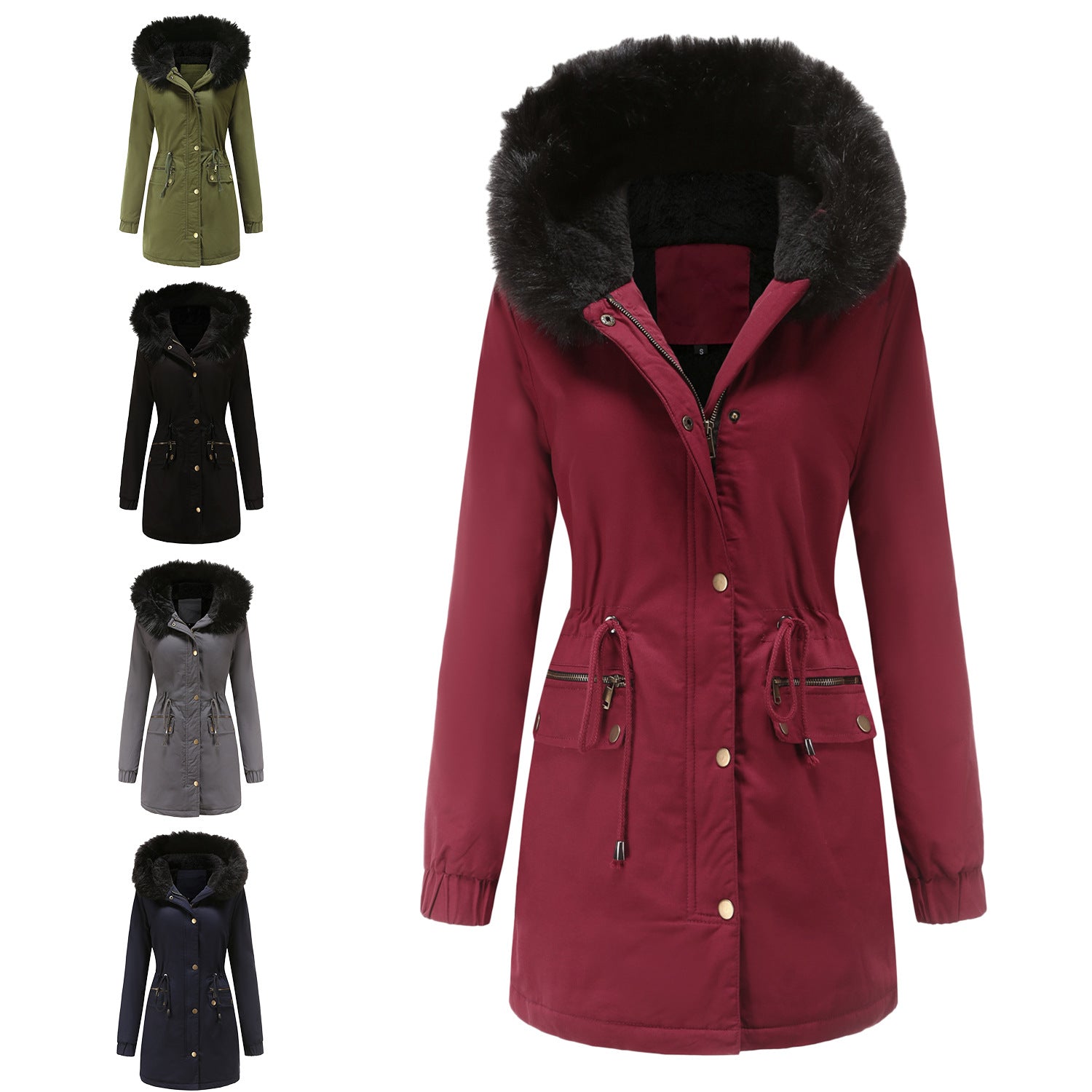 Fur Collar Hooded Winter Coat for Women
