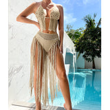 Ensemble bikini dos nu à pompons floraux crochetés à la main