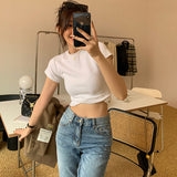 White Short Sleeve Round Neck Slimming Bandage Top for Women