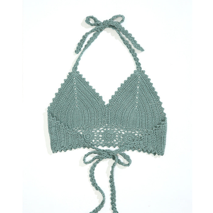 Handgehäkeltes Neckholder-Bikinioberteil mit freiem Rücken