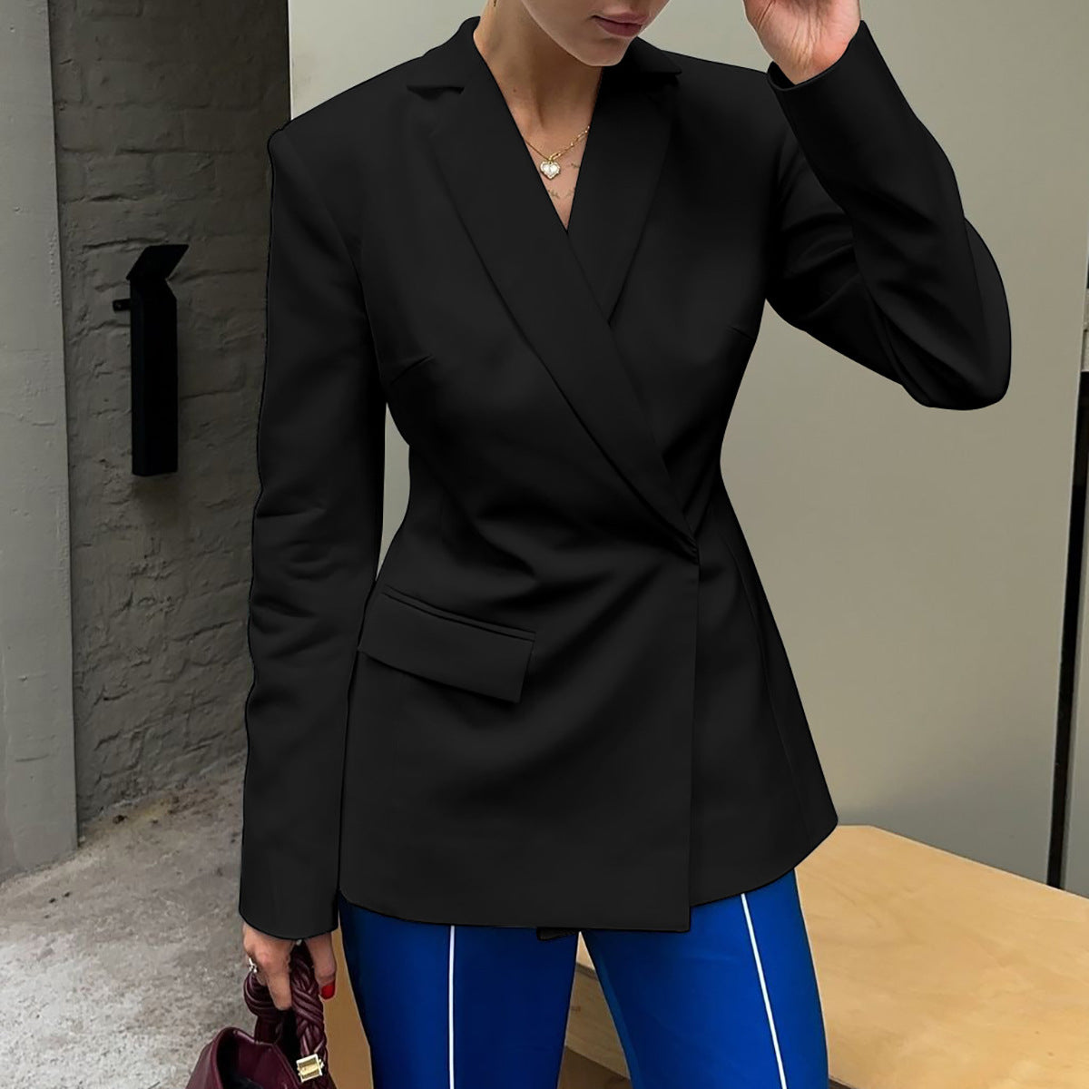Backless Slim Fit Long Sleeve Blazer