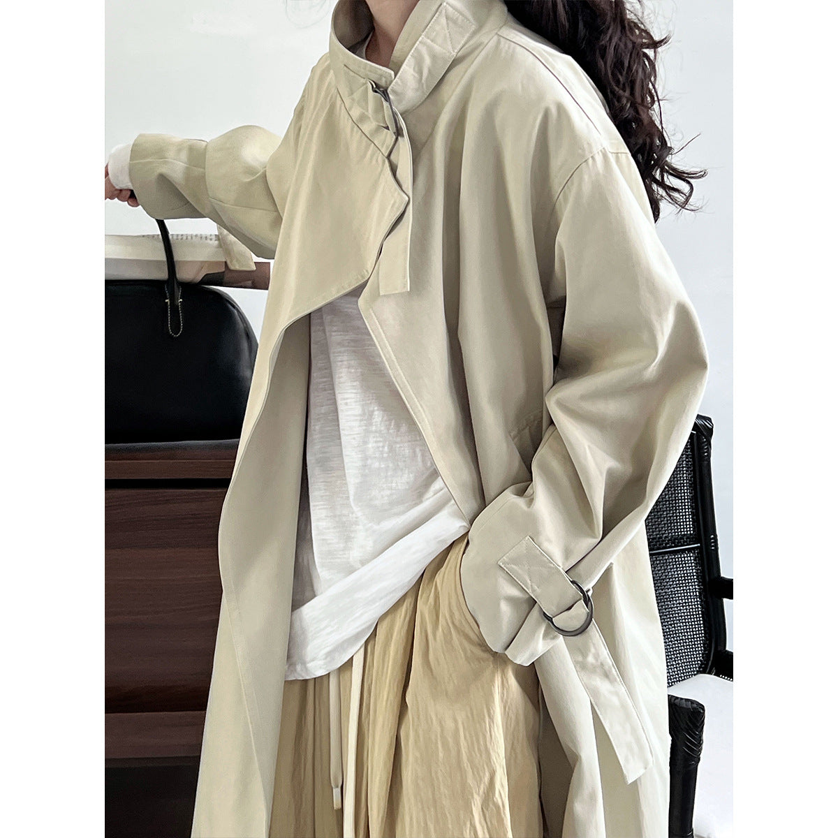 British Minimalist Over-the-Knee Trench Coat