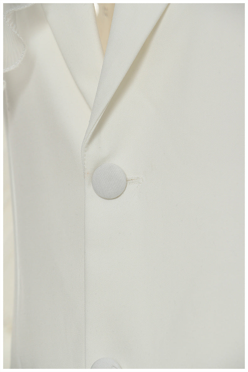 3D Ruffled Asymmetric White Mesh Coat