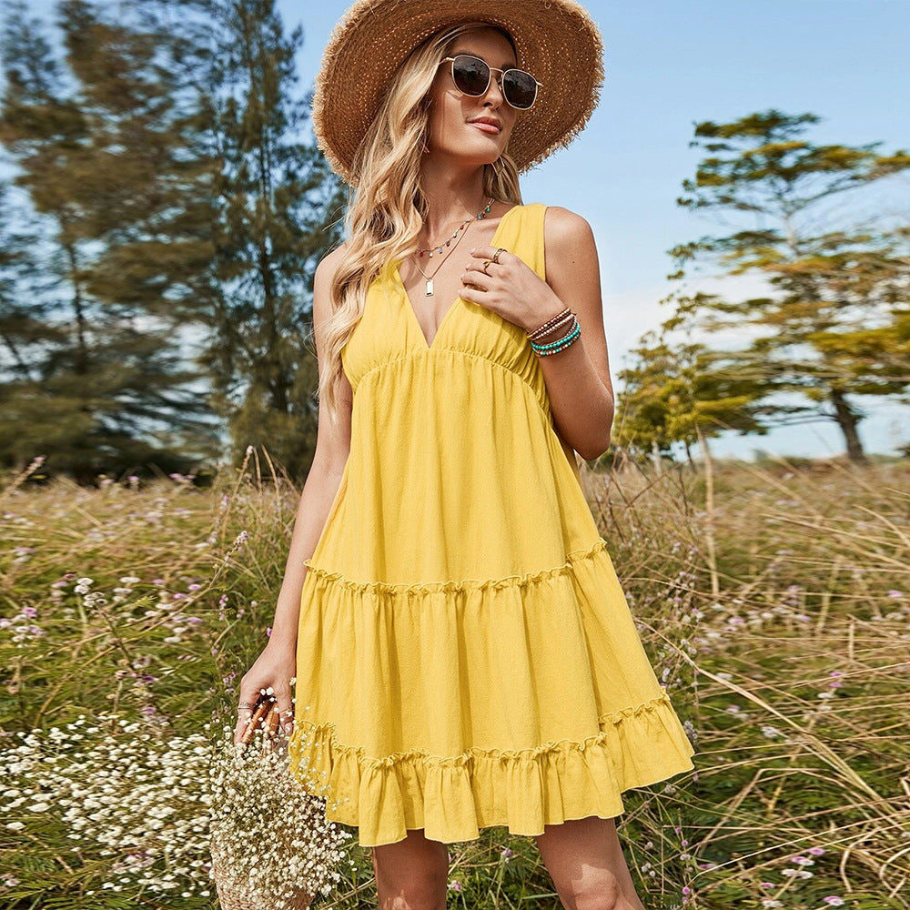 Sundress V-neck Pastoral Shoulder Strap Dress