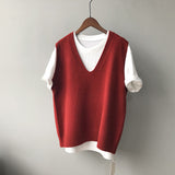 Frühlings-Preppy-V-Ausschnitt, lockere, ärmellose Strickweste für Damen