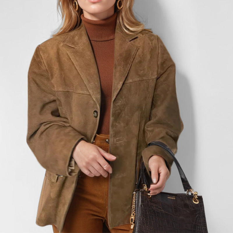 Long Sleeve Suede Pocket Blazer for Women