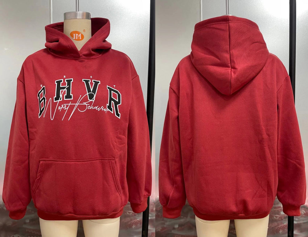 Damen Hoodie Game Letter Graphic Printing Plus Samt Warm Langarm