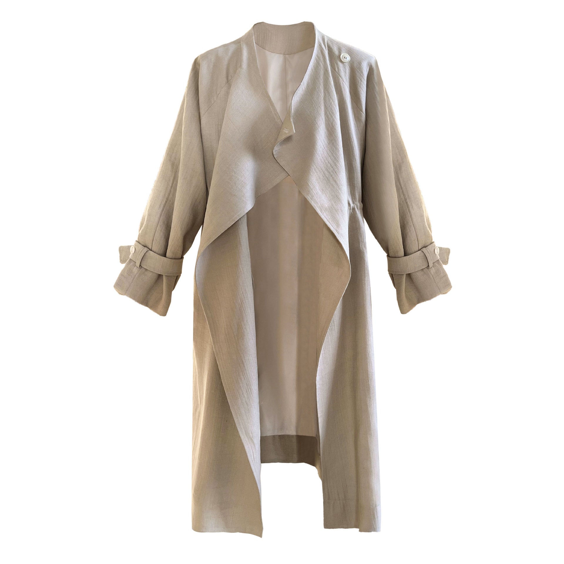 Unterhalb des Knies liegender Trenchcoat aus Baumwollleinen