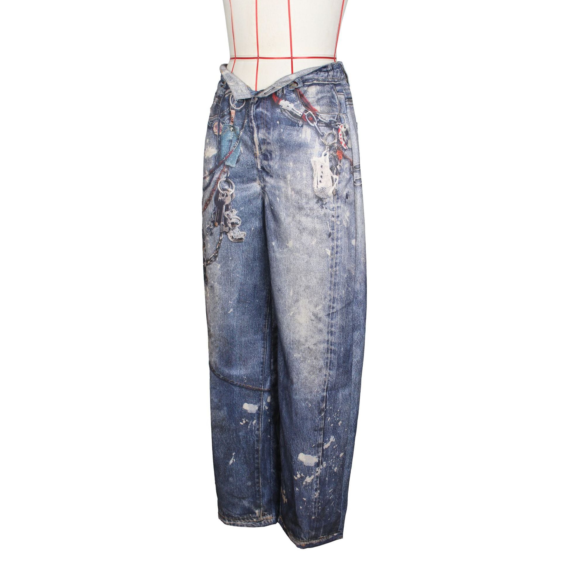 Dirty Denim Wide Leg Chain Pants