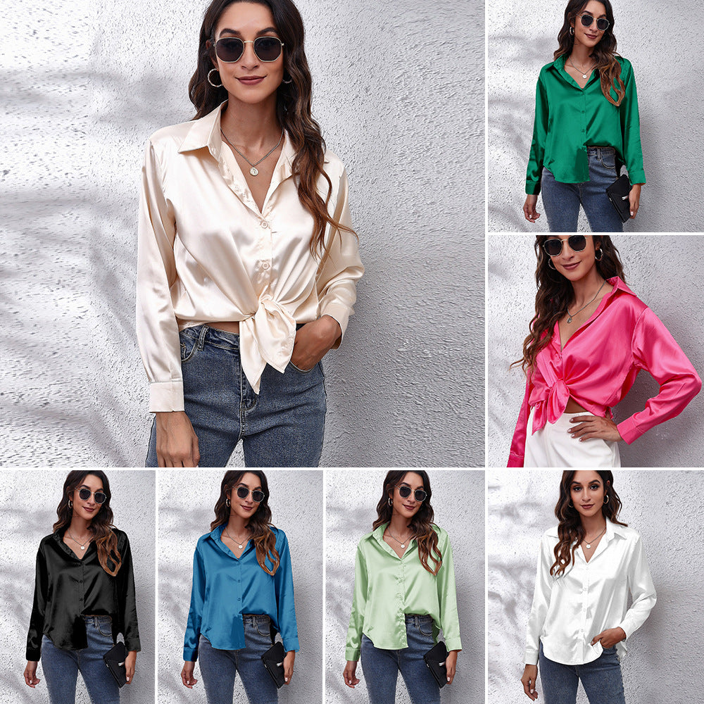 Satin Long Sleeve Shirt – Artificial Silk Elegance