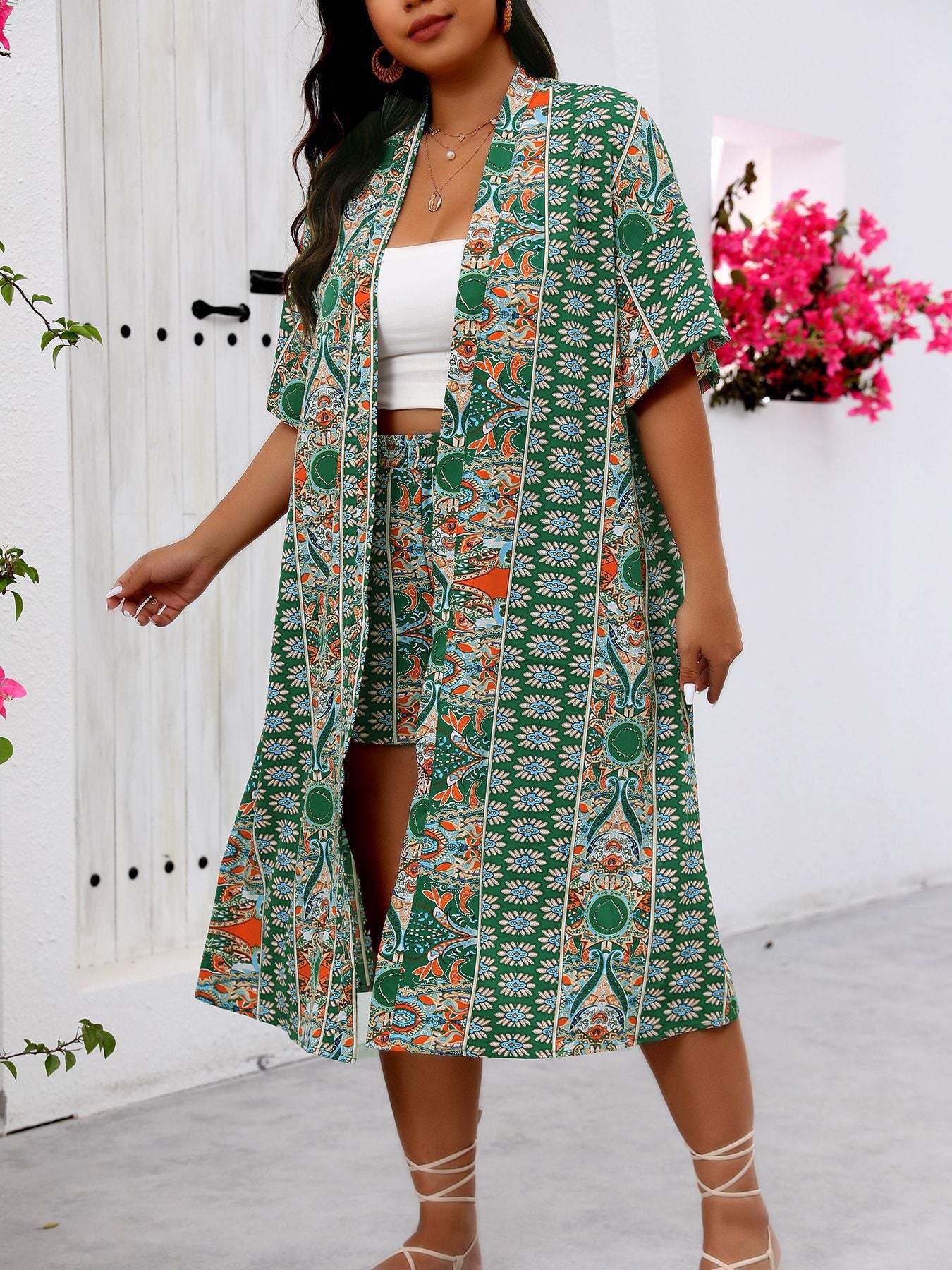 Plus Size Holiday Floral Print Elegant Two-Piece Set