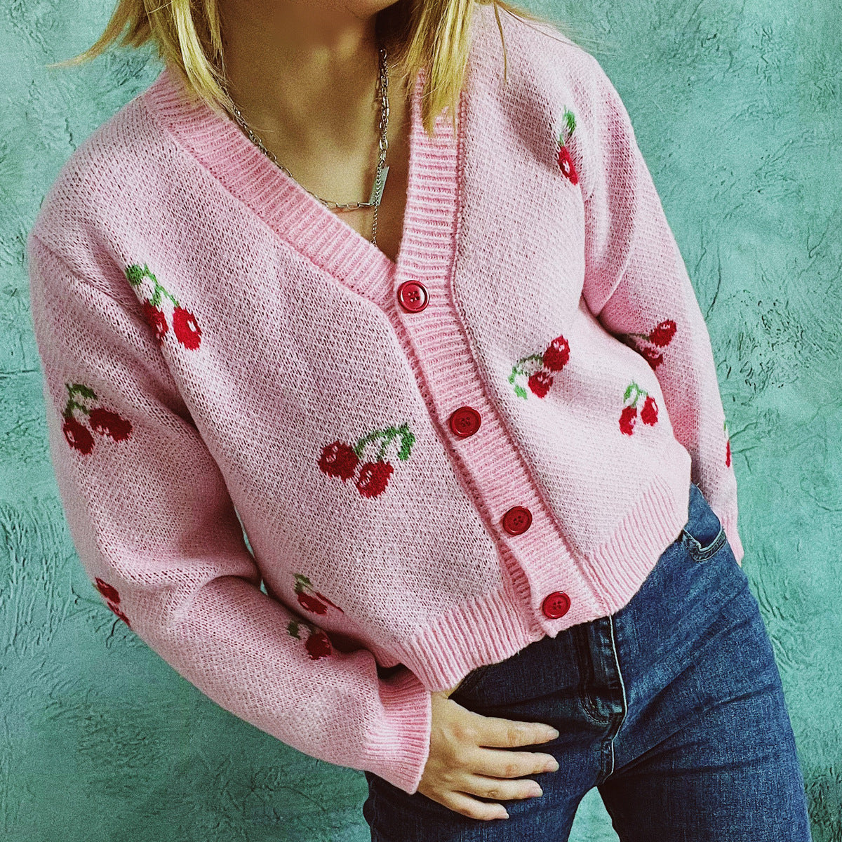 Kleiner Mantel Einreihiger Langarm Kurzer Pullover Cardigan