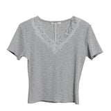 Romantic Lace V-Neck Sexy Slim Fit Short Sleeve Top