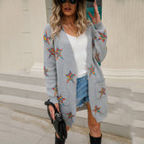 Mid-Length Five-Pointed Star Knitted Cardigan