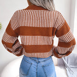 Striped Lantern Sleeve Cardigan Sweater Coat
