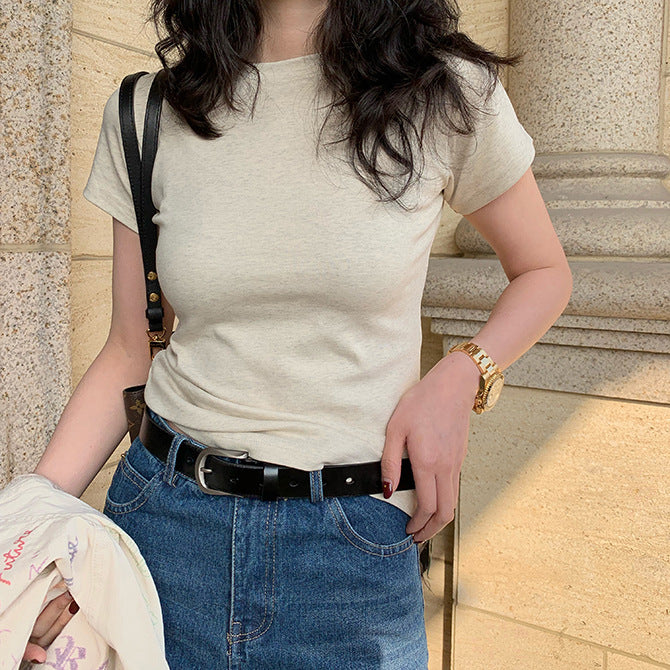 White Short Sleeve Round Neck Slimming Bandage Top for Women