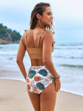 Dreiteiliger Bikini mit fliegendem Lotusblatt