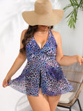 Blue Leopard Print Halter Split Sexy Bikini