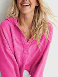 Loose Hooded V-Neck Pullover Sweatshirt for Women