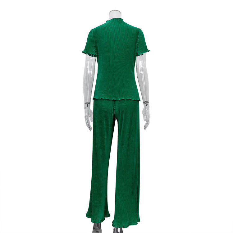 High Waist Blue Wide Leg Pants Suit