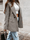 Plaid Double Breasted Slim Fit Blazer