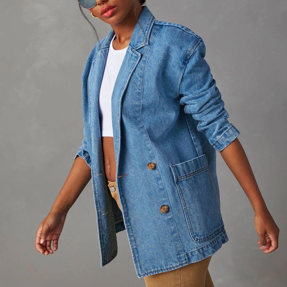 Einreihiger Blazer aus verwaschenem blauem Denim