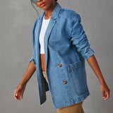 Einreihiger Blazer aus verwaschenem blauem Denim