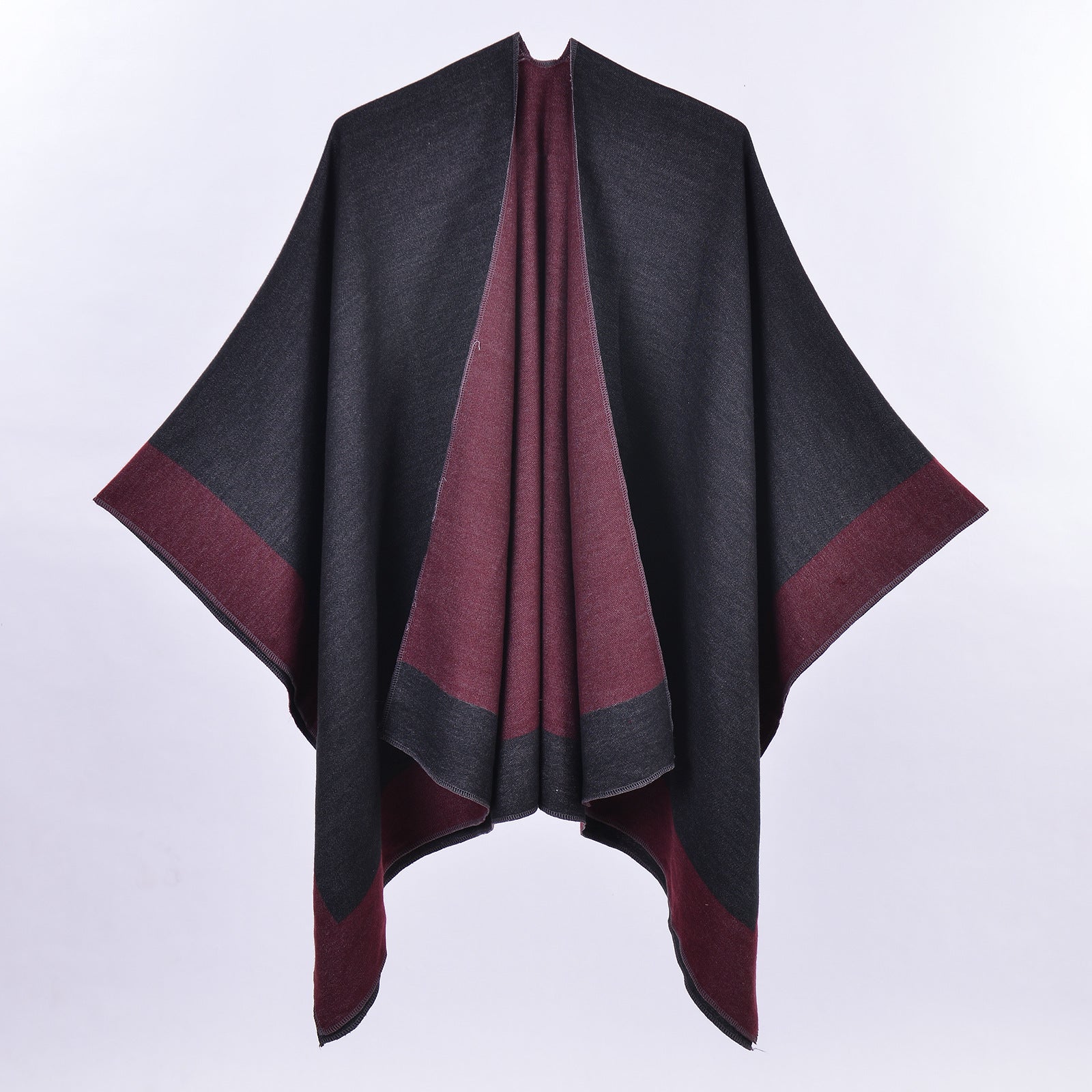 Double-Sided Frame Piping Shawl Black and Red