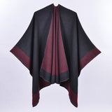 Double-Sided Frame Piping Shawl Black and Red