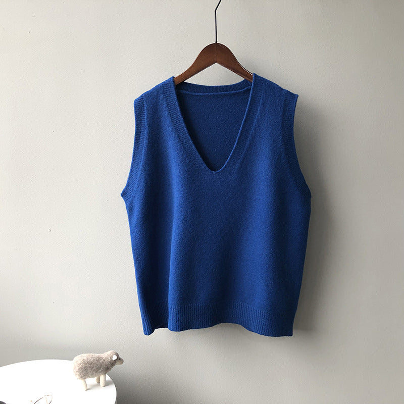 Frühlings-Preppy-V-Ausschnitt, lockere, ärmellose Strickweste für Damen