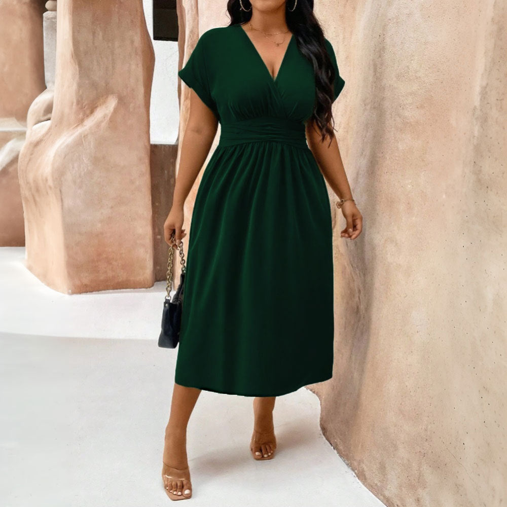 Plus Size Women Elegant Midi Dress – Spring & Summer