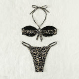 Maillot de bain bikini à lacets et armatures en acier imprimé léopard