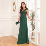 Grünes Maxi-Cocktailkleid mit Fischschwanzärmeln aus Chiffon