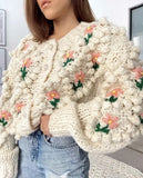 Handgemachte gehäkelte Stickerei Twist Perle Schnalle gestrickte Pullover Strickjacke Mantel