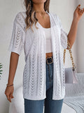 Cardigan tricoté à manches courtes et découpes ajourées pour femme