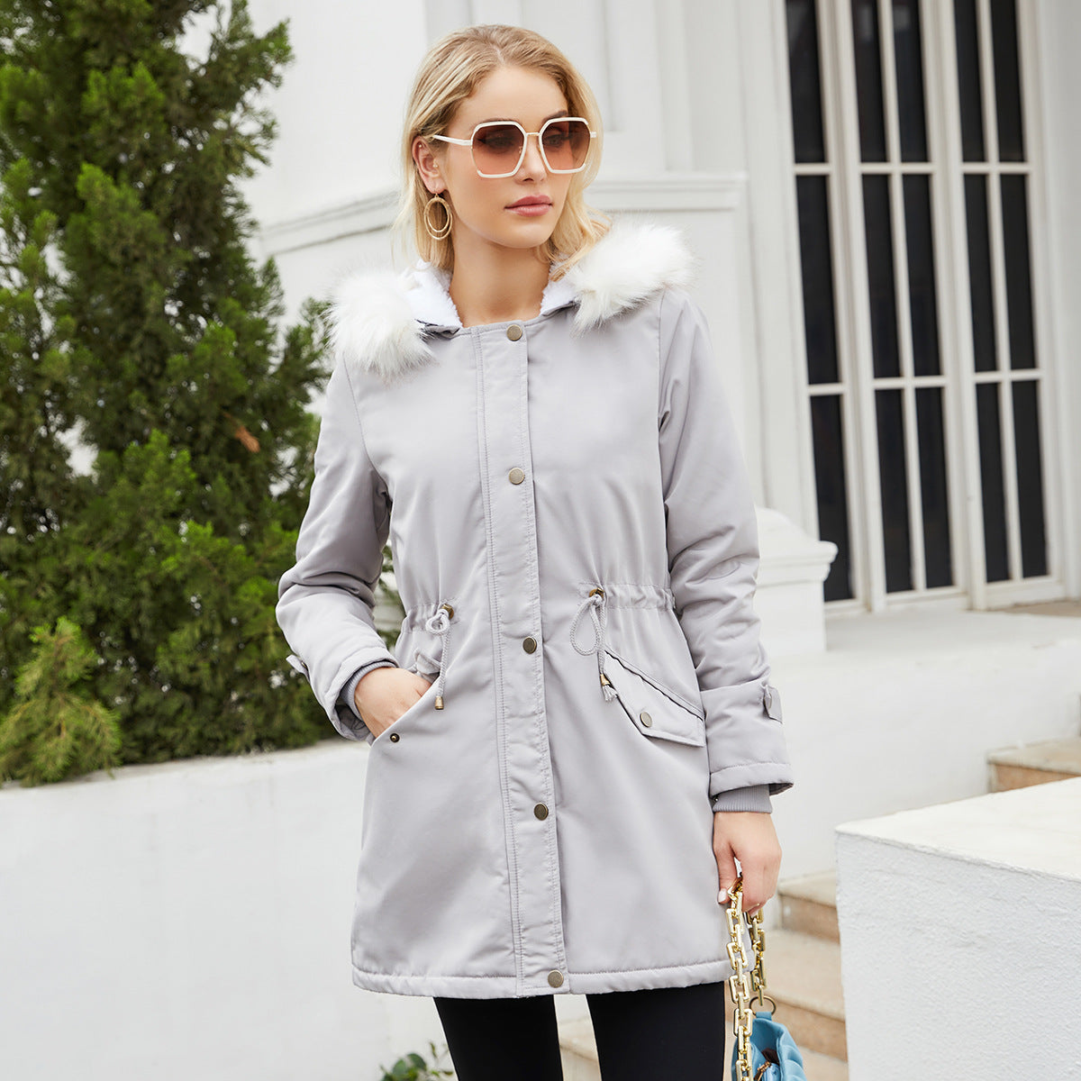 Winter Detachable Fur Hooded Cotton Coat