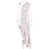 Oblique Shoulder Backless High Slit Dress