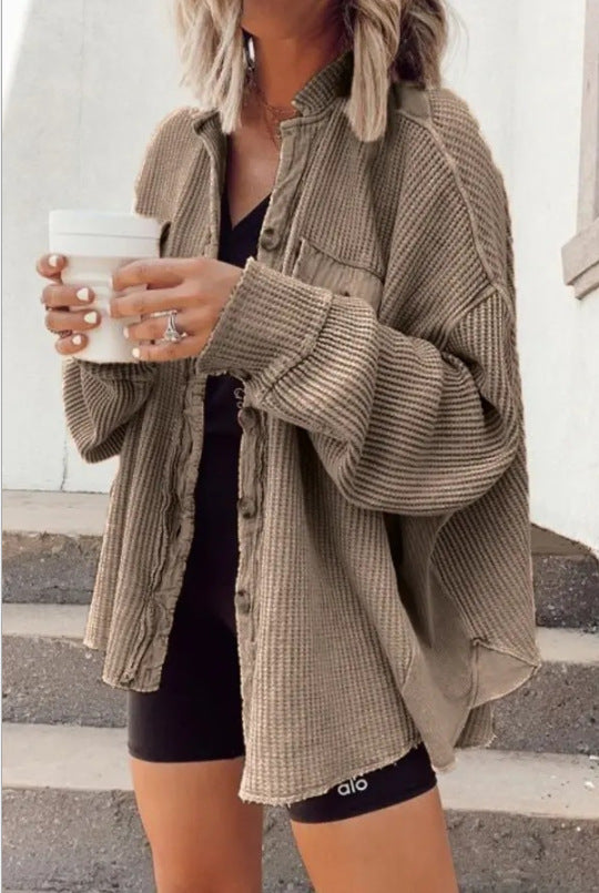 Asymmetrische Shacket mit Polokragen und Taschen