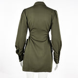 Collared Hollow-Out Cutout Long Sleeve Waist-Tight Dress