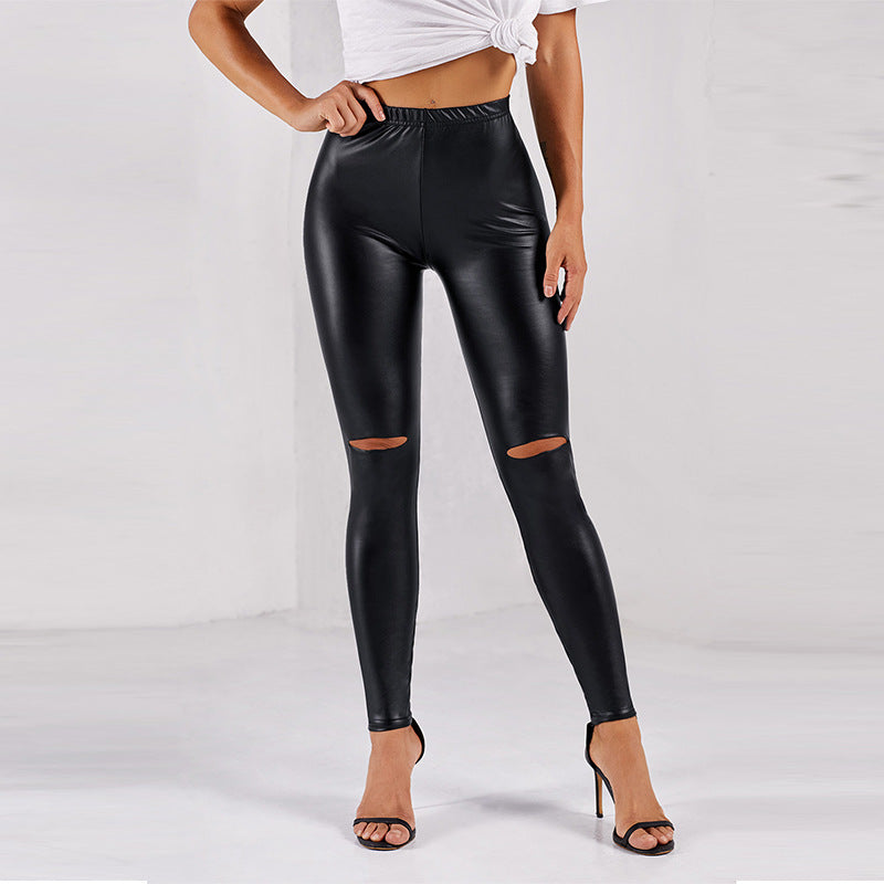 Tight Fit Animal Print Leather Pants for Women