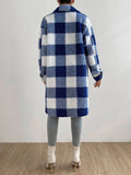 Open Buckle Collared Plush Plaid Coat – Loose Office Long Cut Coat