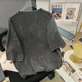Retro Washed Pure Cotton Short Sleeve Loose T-Shirt for Women
